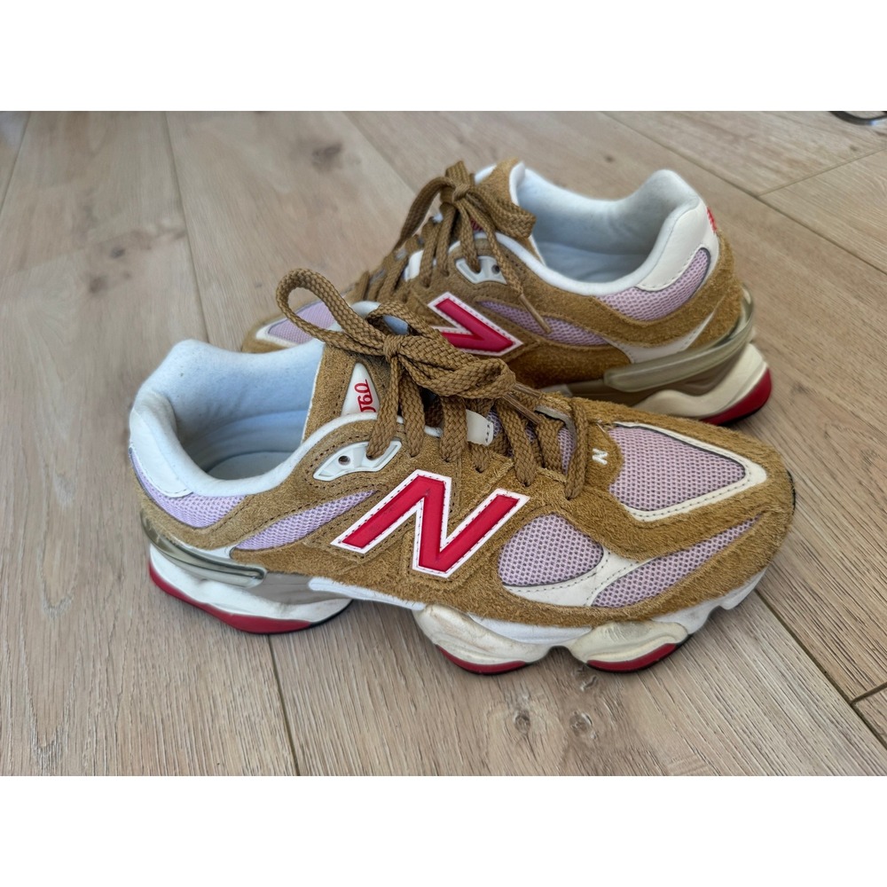 New Balance 9060 Tan Pink Red Suede Chunky Dad Sneakers Womens US 7.5 - Picture 11 of 12